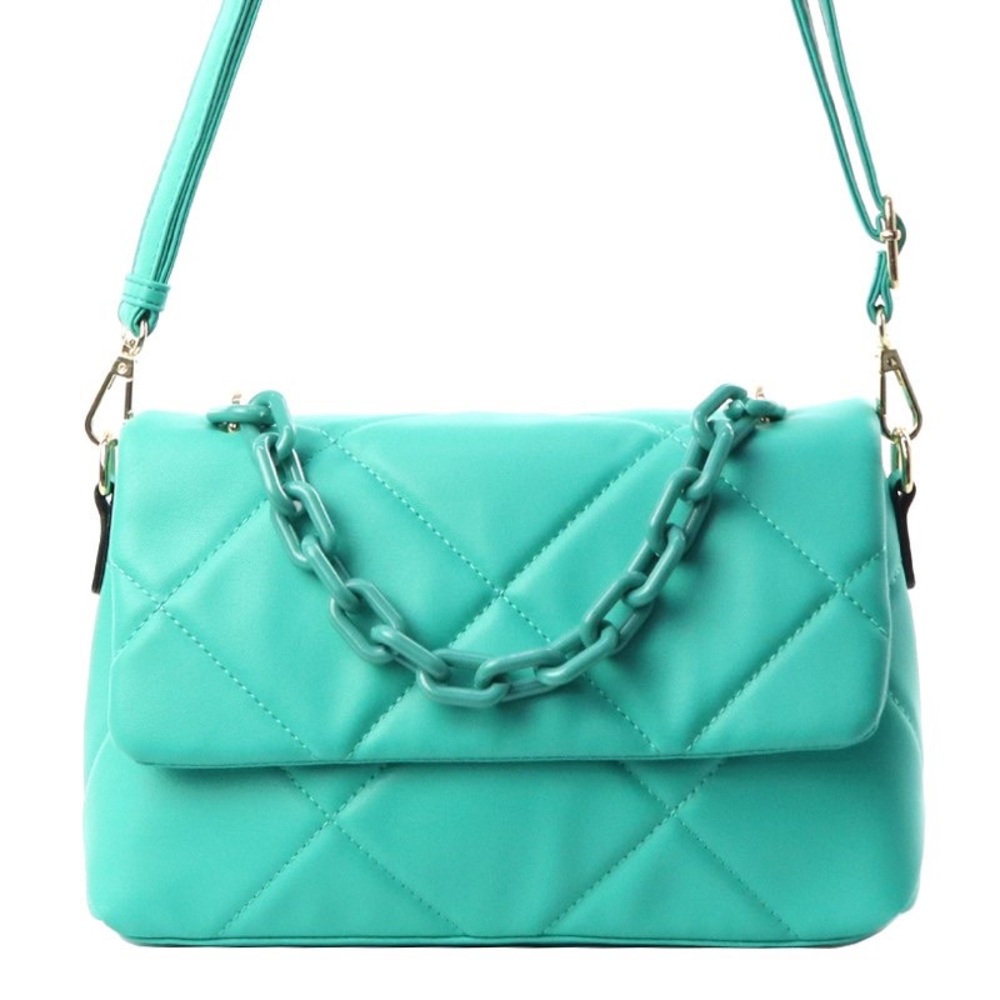 Seafoam green handbag with chain